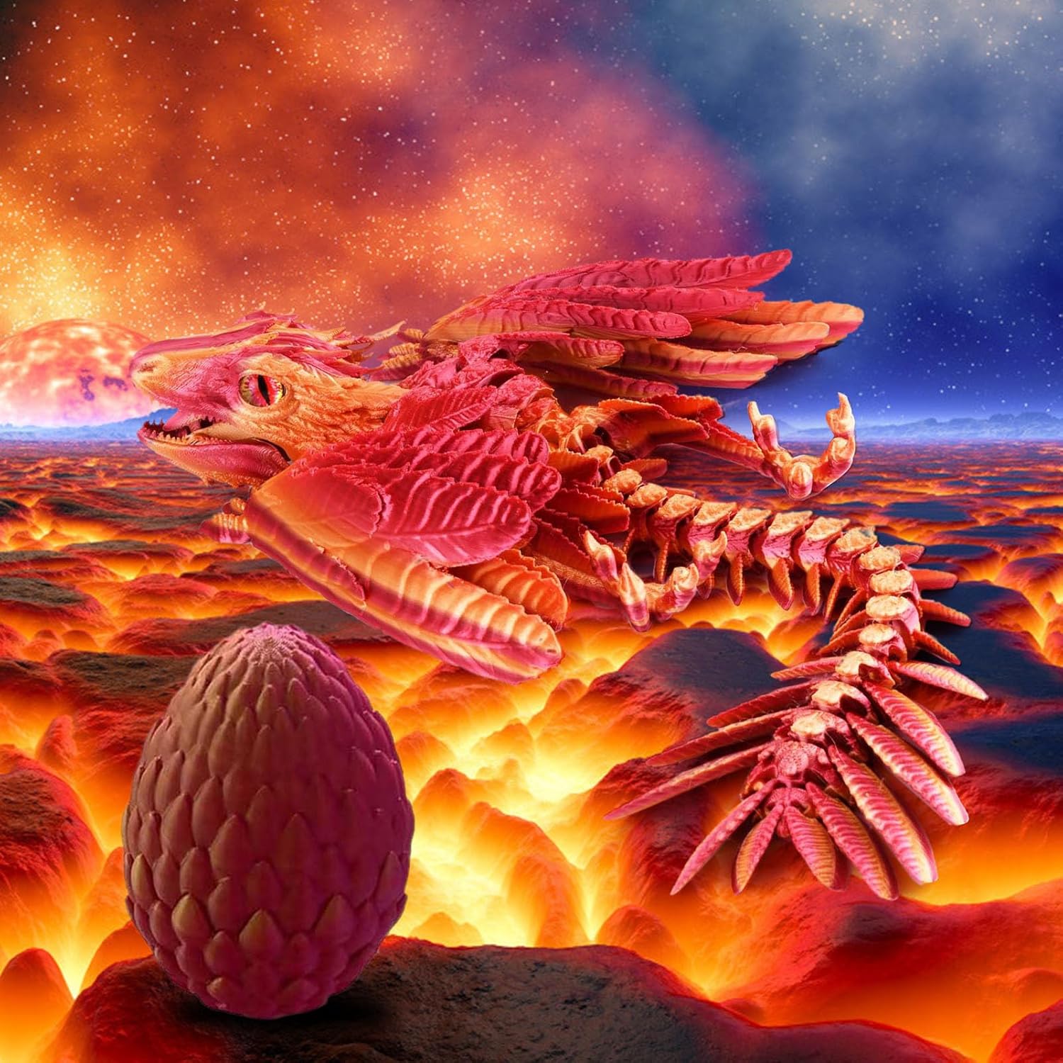 3 D Printed Dragon, Warehouse Deals Clearance, Feathered Wyvern Dragon, Full Articulated Movable Dragon Model, Winged Dragon Home Office Decor, 3 D Printed Toys, Gift for Dragons Lover and Kids