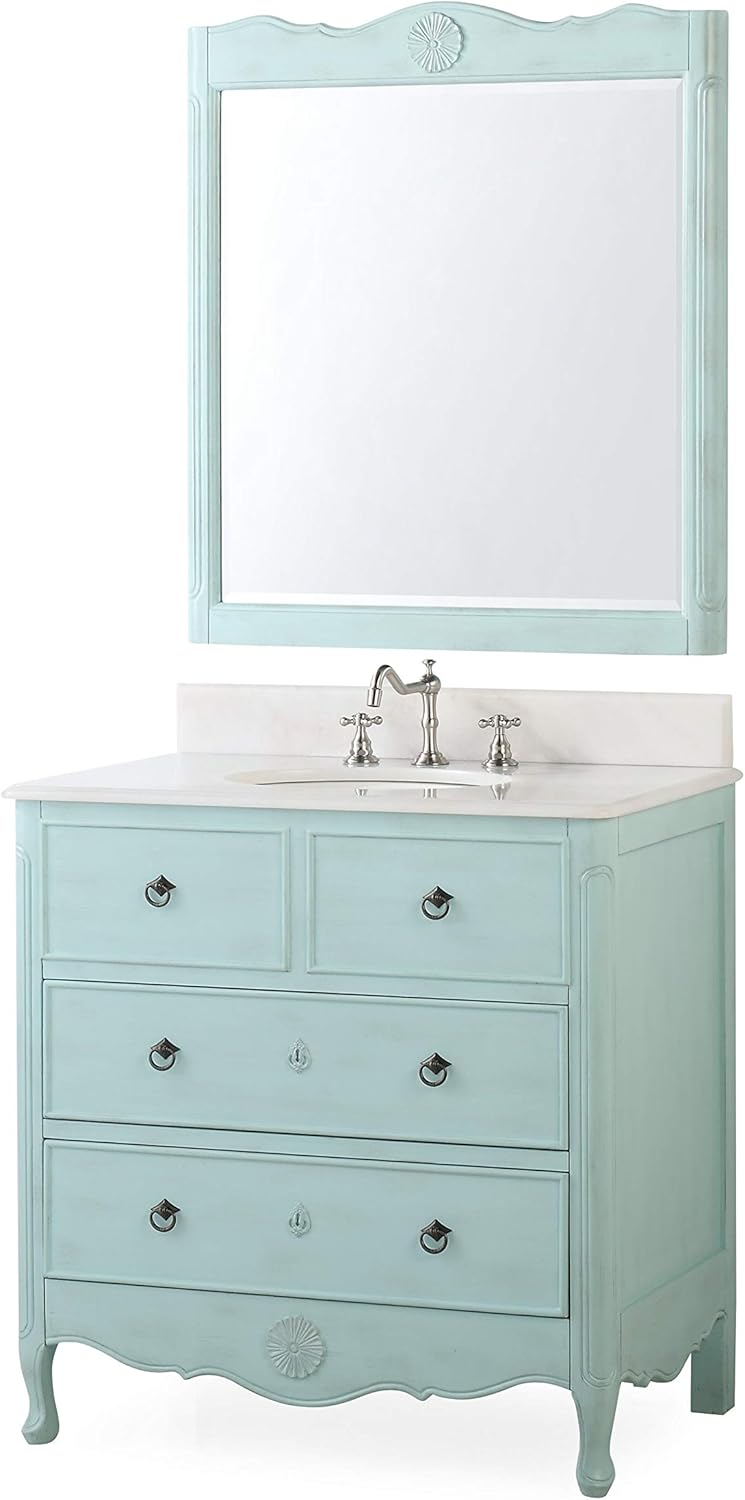 Benton Collection 34” Cottage look Daleville Bathroom Sink vanity w/matching Mirror HF-081LB-MIR (Light Blue)