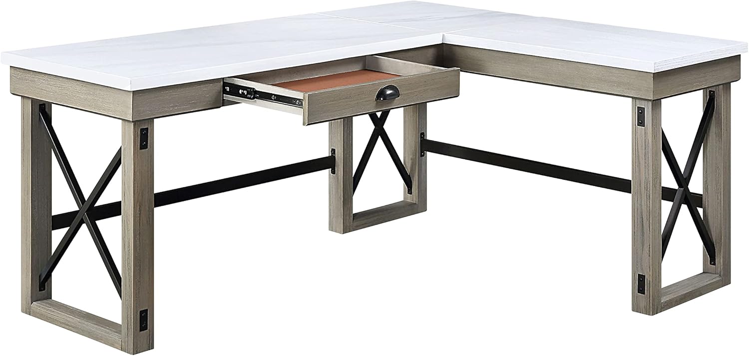 Talmar Writing Desk w/Lift Top in Marble Top & Rustic Oak Finish OF00055