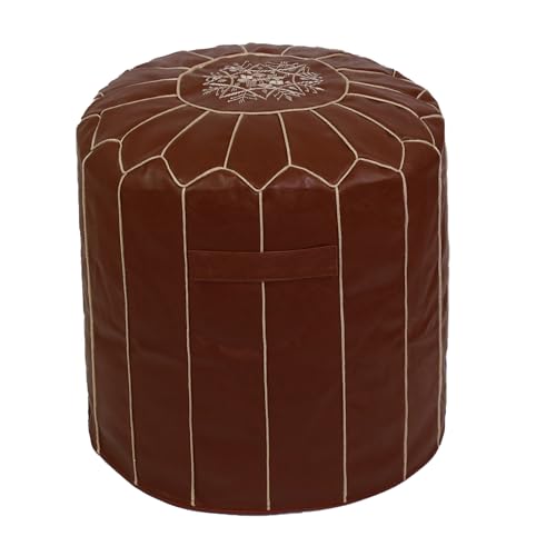 Unstuffed Round Faux Leather Pouf Cover, Multipurpose Ottoman, 19.5”x17.5” Elegant Storage Footrest DIY Bean Bag Chair,Versatile Home Accessory (Dark Brown)