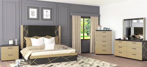 Luxurious Artisan Queen Sized Bed with Handcrafted Brass Metal Cladding, Solid Mango Wood Frame, and Elegant Artisanal Black Finish (Black,Queen Bed)