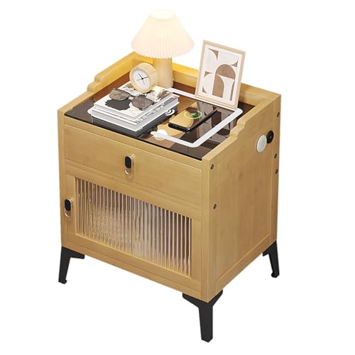 Nightstand with Wireless Charging Station with USB Ports Bedside Tables with Drawer and Shelf Night Stand End Table with Solid Wood Bed Side Table with Storage Drawer Dresser for Bedroom Living Room