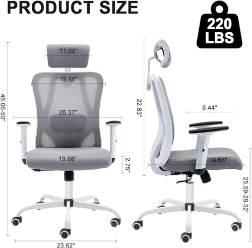 OHAHO Office Chair Mid Back Swivel Lumbar Support Desk Chair, Computer Ergonomic Home Mesh Chair with Armrest and Adjustable Headrest (Blue)