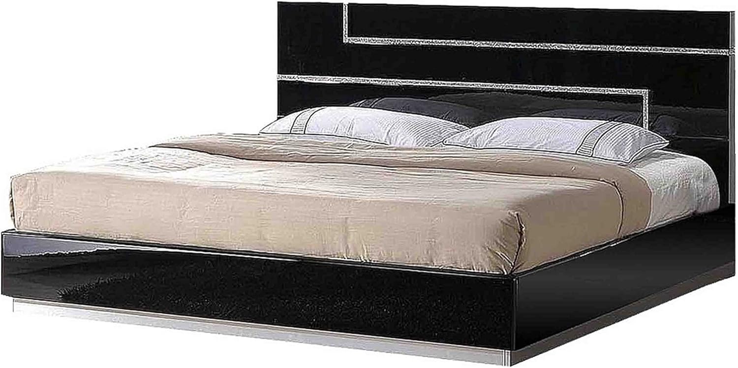 Best Master Furniture BARCBCK Barcelona Poplar Wood Cal Platform Bed in Black High Gloss, California King
