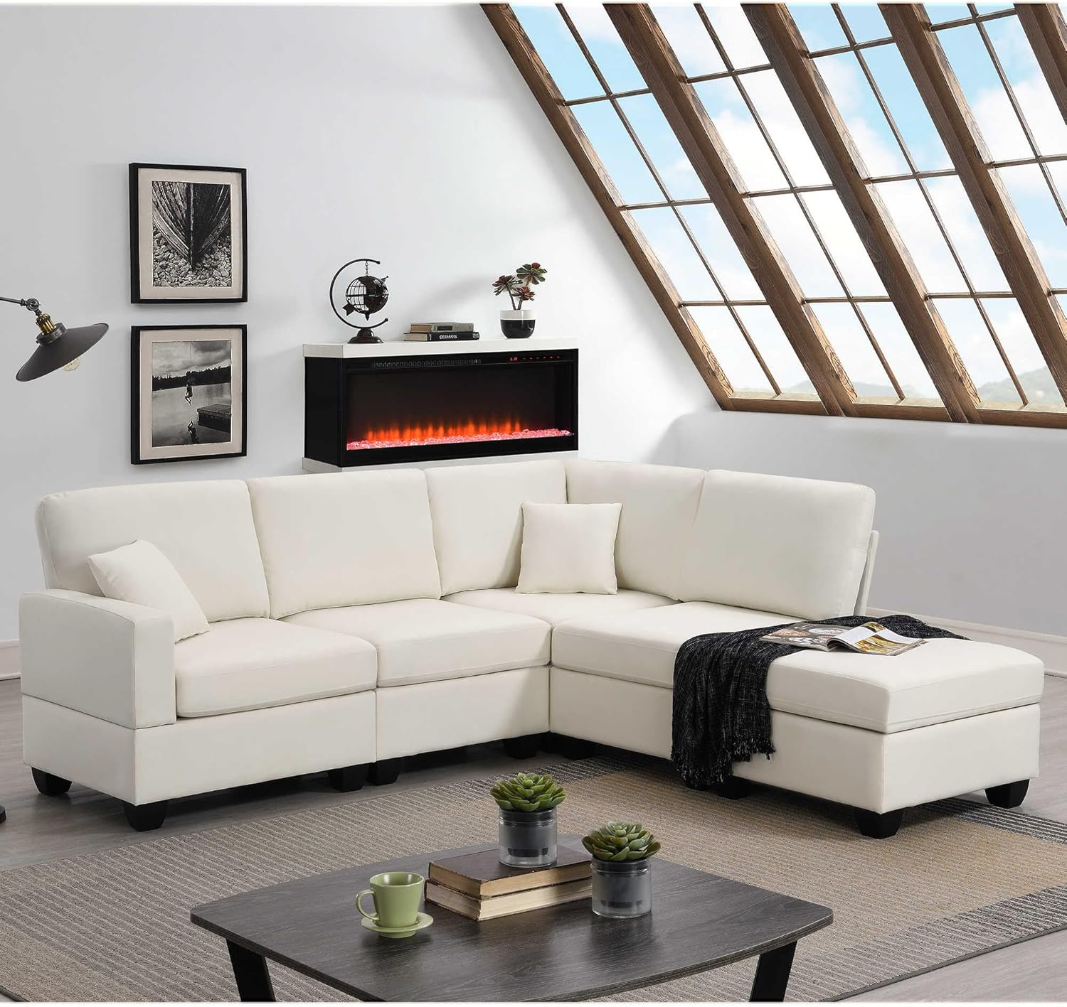 Modern 5-Seater Sectional Sofa Set - L-Shaped Linen Fabric Couch with Convertible Ottoman - Stylish & Versatile Furniture for Living Room, Bedroom & Office - Supports Up to 330lbs