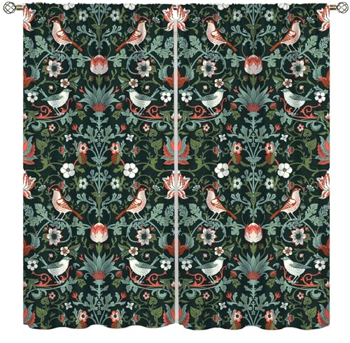 William Morris Curtains,Retro Floral Flowers Print Window Drapes for Woman Living Room Bedroom Kitchen Set 2 Panels,42x45 Inches