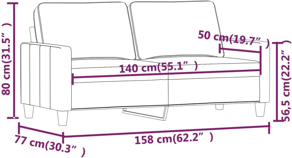 2-Seater Sofa,Upholstered Sofas,Modern Sofas,Living Room Furniture Sets,Seating Furniture,Centre Sofas,for Living Room,Bedroom,Apartment,Office,Light Gray 55.1