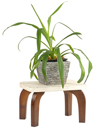 Red Co. 8” Tall Decorative Wooden Stool Display Plant Stand Holder, Brown/White – Rectangular Top