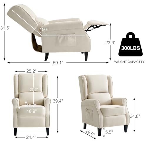 Wingback Recliner Chair with Heating and Massage, Recliner Chair with Solid Wood Legs, Tufted Fabric Recliner Sofa Furniture, Thick Seat Cushion & Backrest Modern Living Room and Bedroom (Grey)