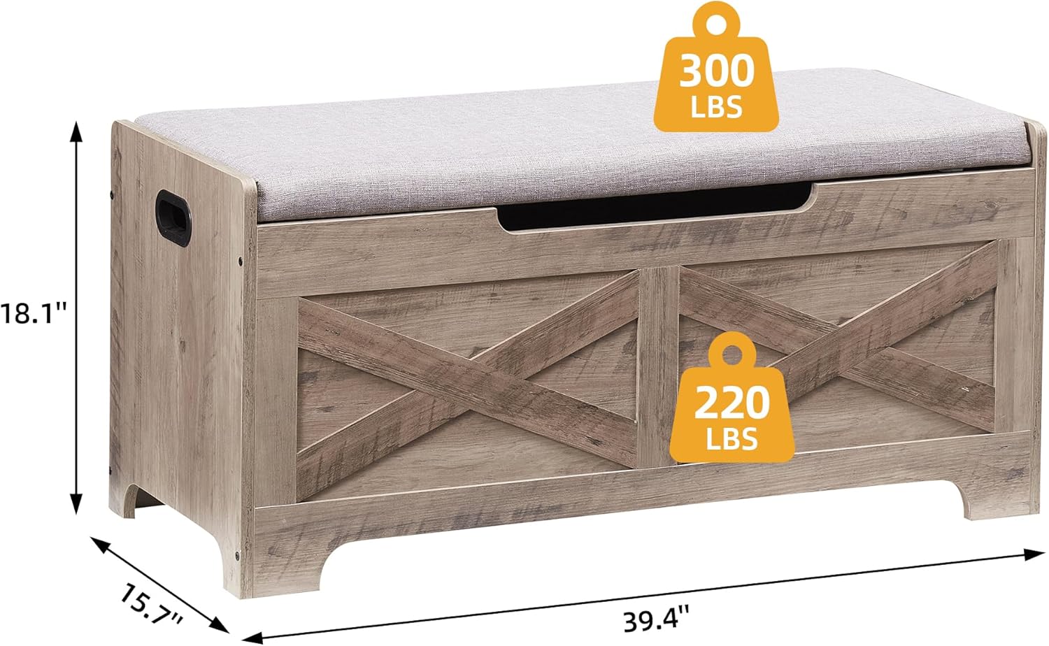 Storage Chest, Wooden Storage Trunk with 2 Safety Hinges, Sturdy Entryway Storage Bench, Shoe Bench, 39.4