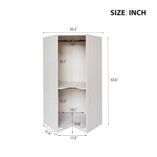 Polygon Corner Wardrobe, Corner Closet System Corner Wood Closet Tower,torage Cabinet Closet armoires and wardrobes (Gray)