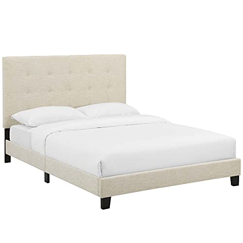 Modway Melanie Tufted Fabric Upholstered Queen Platform Bed in White