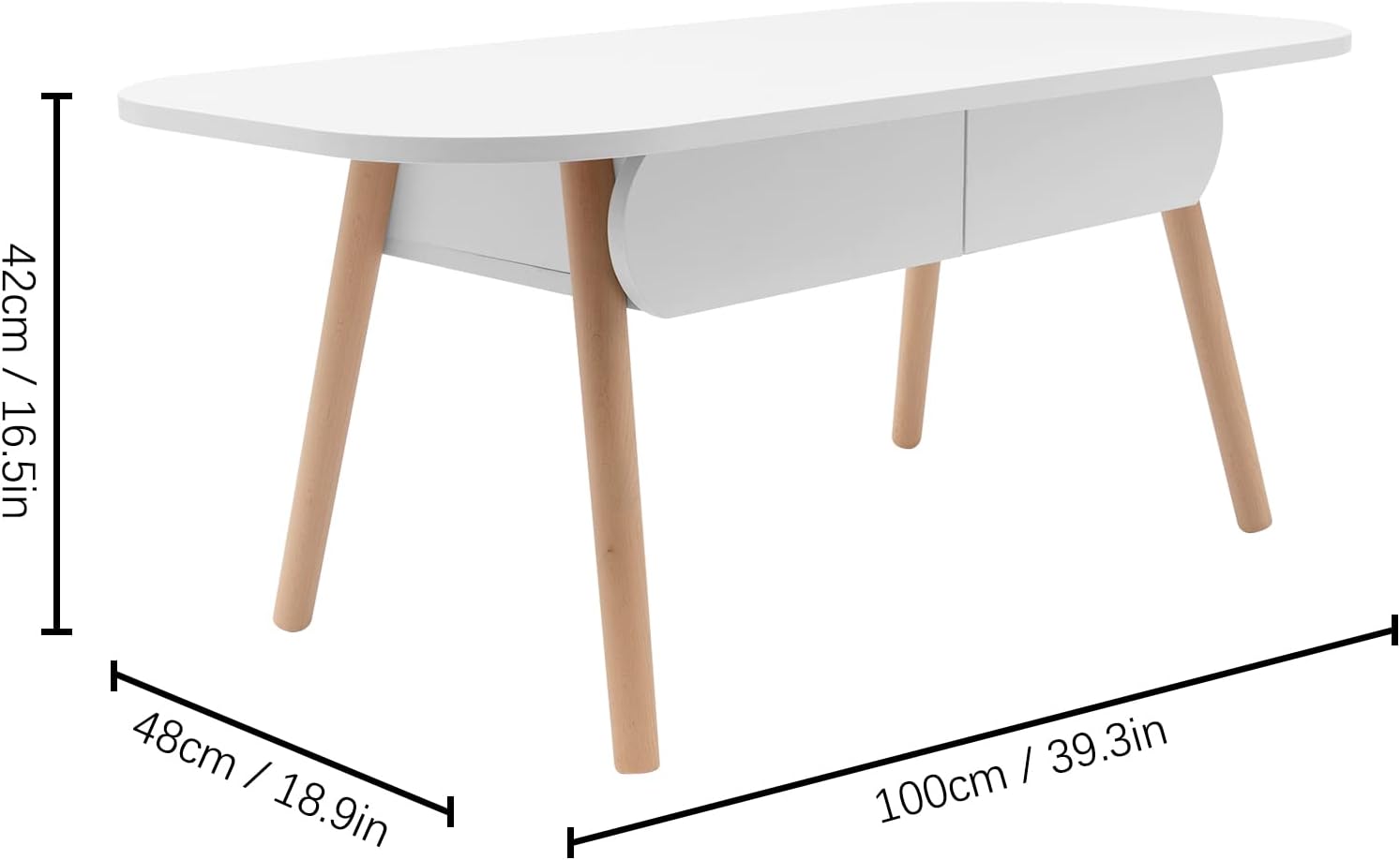 Gdrasuya10 White Oval Coffee Table with 2 Drawers, MDF Coffee Table with Storage Tea Table Living Room Table Household Sofa Table (40 inch Length)