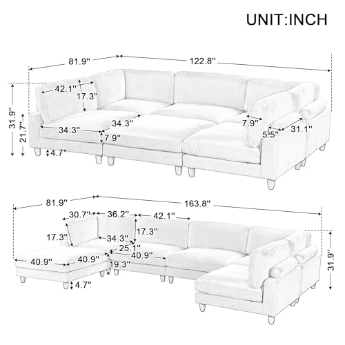 163''Modular Sectional Sofa, U Shaped Sectional Couch with Ottoman, 6-Seater Sectional Sofa for Living Room,Office, Apartment - Yellow