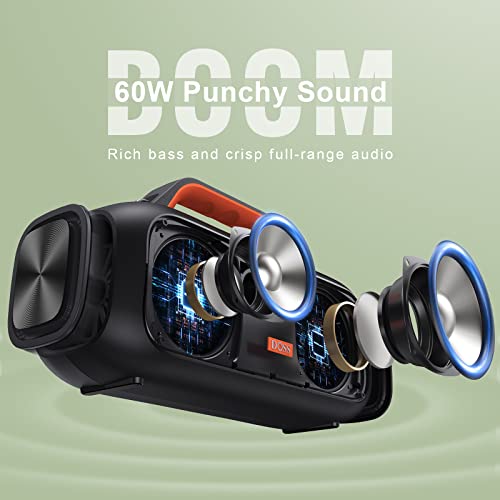 DOSS Extreme Boom Bluetooth Outdoor Speaker with 60W Mighty Sound, Deep Bass, 30H Playtime,10400mAh Power Bank, IPX6 Waterproof Speaker with Portable Strap for Camping, Pool, Beach, Garage, Work