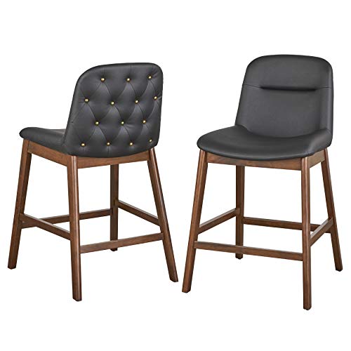 Raffael Mid Century Modern Upholstered Kitchen Counter Barstool, Set of 2, 30