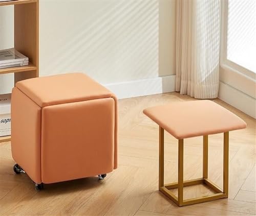 Stackable Stools, 5 in 1 Cube Seat with Swivel Casters, Stackable Sofa Chair Stool Nesting Ottoman Stool Movable Footstool Dressing Chair for Living Room(Light gray,Large)