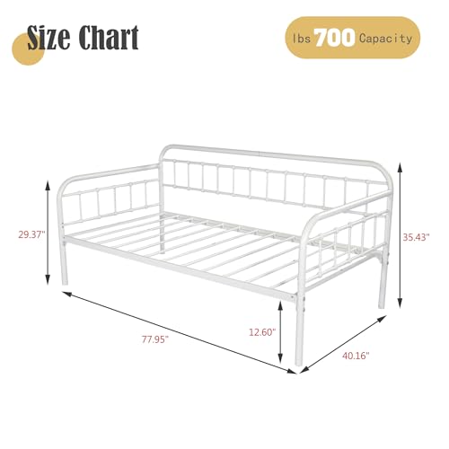 Victorian Twin Metal Daybed Frame Steel Slat Support Platform Mattress Foundation Sofa Bed for Living Room Guest Room Black