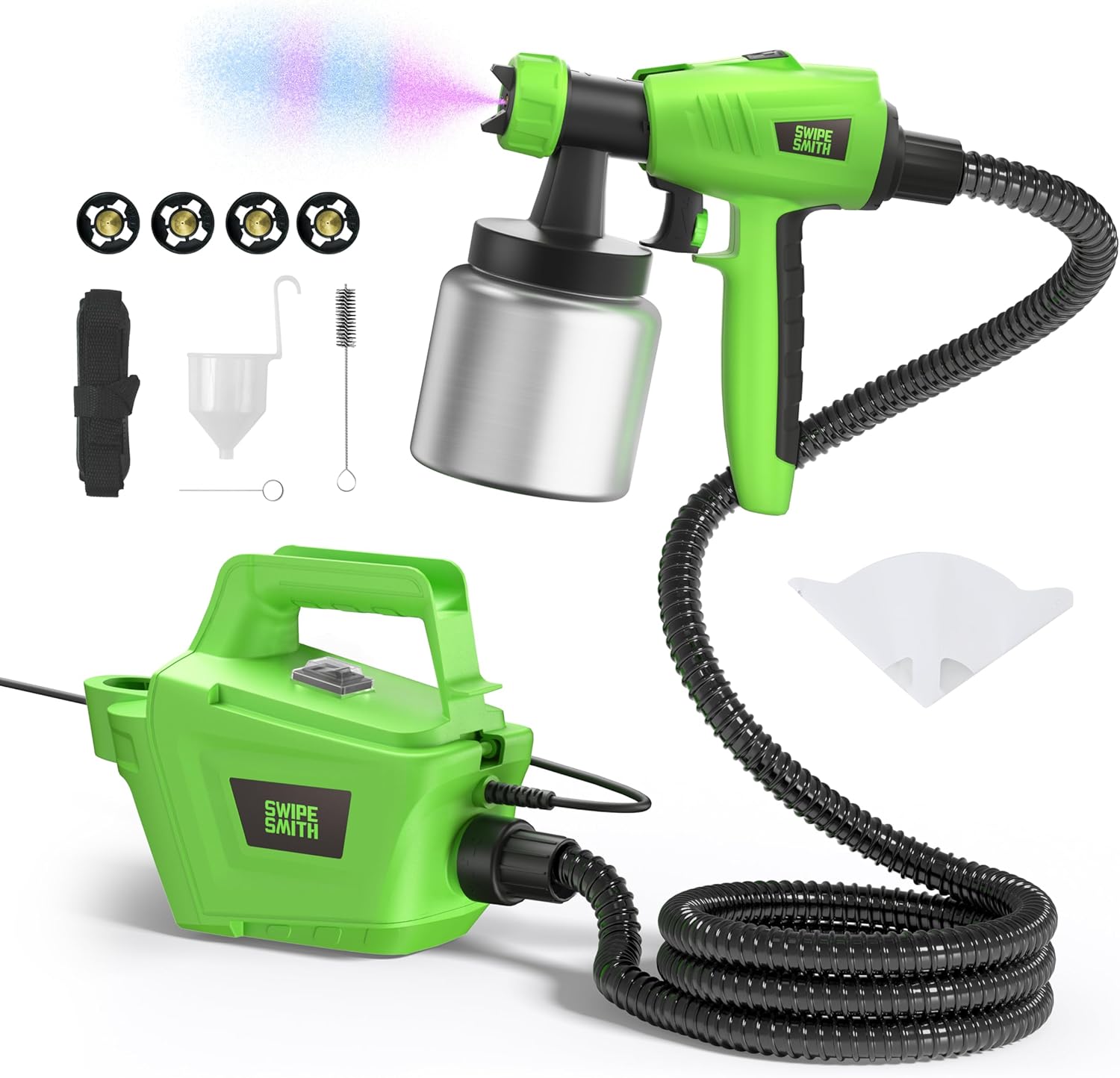 HVLP Electric Paint Sprayer, SWIPESMITH 800W Paint Sprayer Gun with Stainless Steel Paint Bottle & 4 Copper Nozzles for House Interior and Exterior, Furniture, Fence, Walls, DIY Works, Ceiling