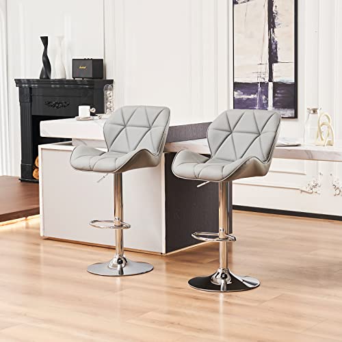 Adjustable Bar Stools with Back, Modern Bar Stools Set of 2 Black PU Leather Upholstered Bar Chairs with Armless, Swivel Kitchen Bar Stools for Kitchen (Black + Black Base)