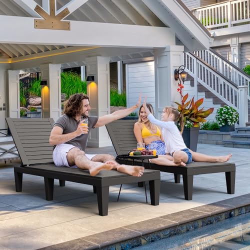 DWVO Outdoor Chaise Lounge, Pool Lounge Chair Set of 4, Waterproof & Easy Assembly Patio Lounge Chair for Garden, Pool, and Beach (Black)