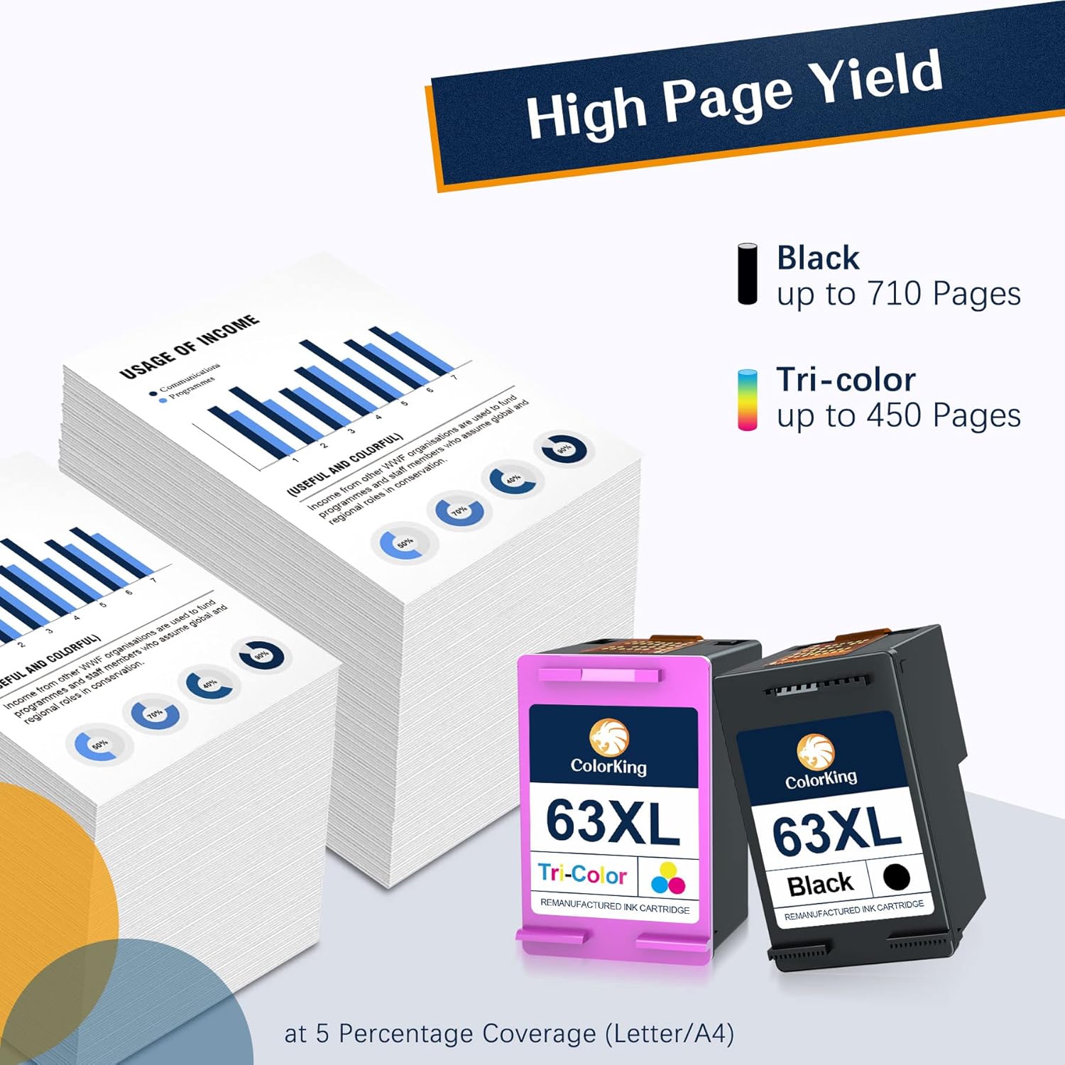 ColorKing 63XL Ink Cartridges Black and Color Cmpatible for HP Ink 63 Ink Cartridges Combo Pack for HP OfficeJet 3830 4650 4652 4655 5255 5258 Envy 4520 4512 DeskJet 2130 3630 Printer