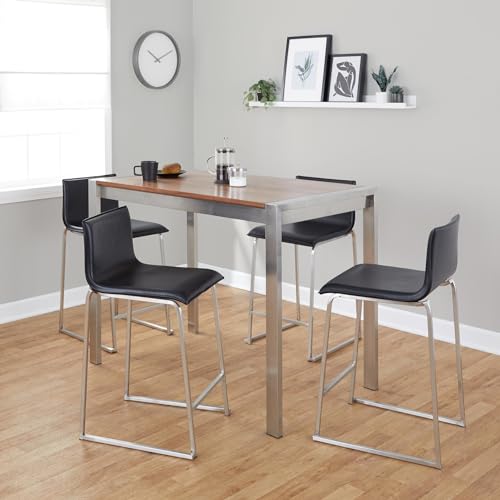 LumiSource Fuji-Mara Upholstered Counter Height Dining Set - 5 Piece, High Top Table Set for 4, Counter Table and Chairs set of 4, Counter Height Table and Chairs, Kitchen & Dining Room Sets