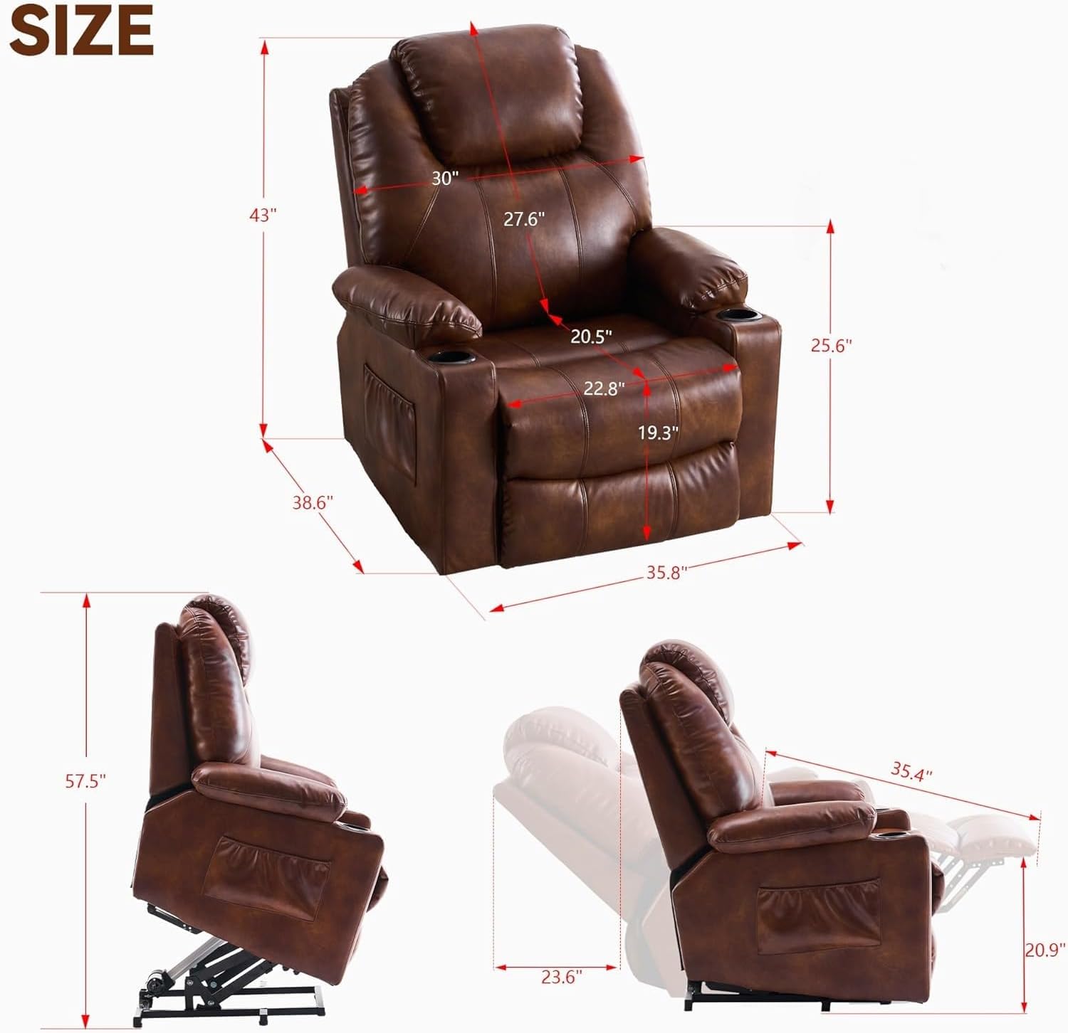 Power Lift Recliner Chair with Massage and Heat for Elderly, Microfiber PU Leather Electric Lift Recliner Chairs for Seniors Home Living Room, Side Pockets,USB Port,Remote Control