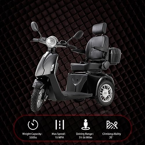 Folding Mobility Electric Trike 60V 800W,Mobility Scooters for Adults,3 Wheel Lightweight Portable Power Travel Scooters,36 Miles Long Range Electric Powered Wheelchair Device (Black)