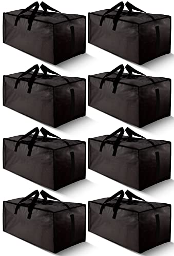 8 Pack Large Strong Moving Bags with Zippers & Carrying Handles - Water-Resistant - Heavy Duty Storage Tote for Space Saving Moving Storage, Fold Flat, Alternative to Moving Box (Silver)