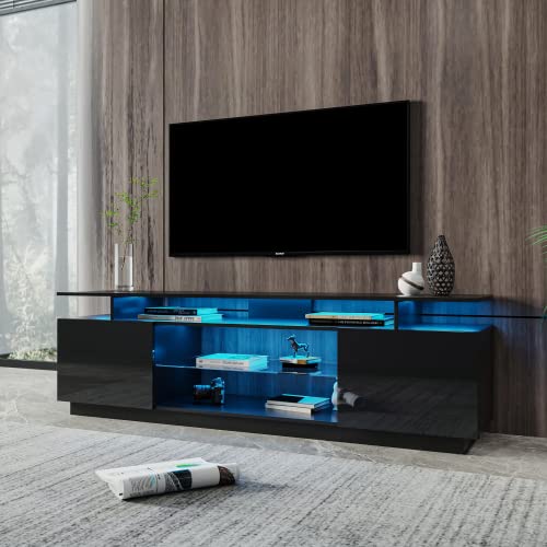 White TV Stand for 80 Inch TV Stands, Media Console Entertainment Center Television Table, 2 Storage Cabinet with Open Shelves for Living Room Bedroom