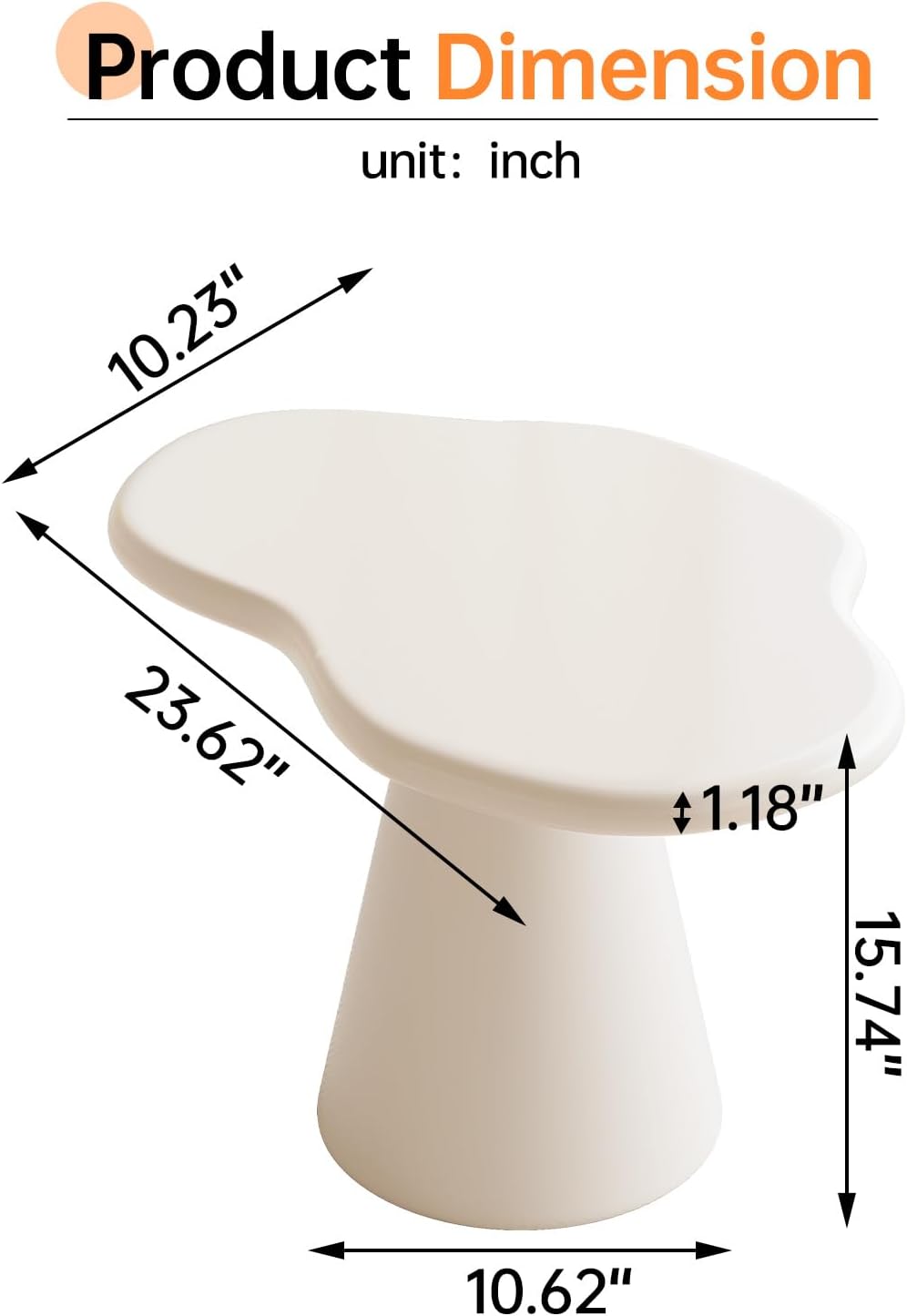 Irregular Shape End Table, Modern Accent Cocktail Table for Small Space Living Room, Tapered Pedestal Base Side Table, 15.74