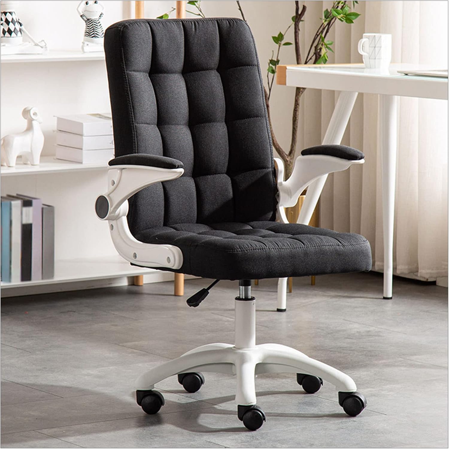 Swivel Chair Office Chair Desk Chair Swivel Home Comfort Chairs, 360 Degrees with Flip-Up Arms and Twill Fabric Height Adjusta Warm as Ever to Pursue Happiness