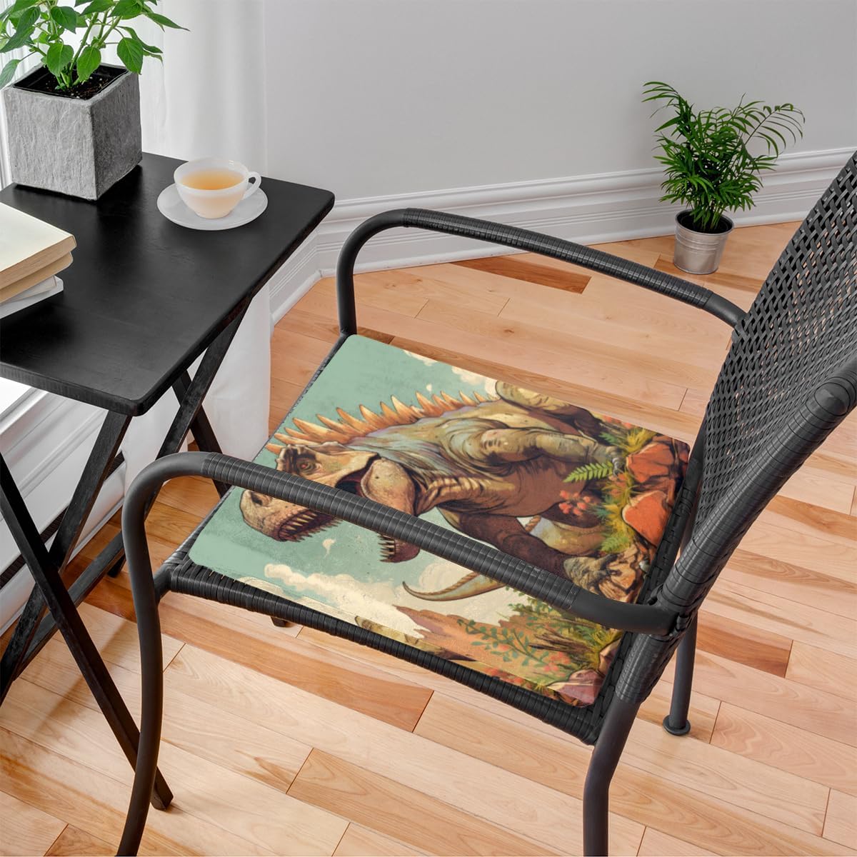 Dinosaur Hilltop Plant Square Seat Cushions 16 * 16 Inch High Density Sponge Filling Soft Comfortable Removable with Zipper Chair Cushion for Kitchen Dining Room Couch Office Chairs Car