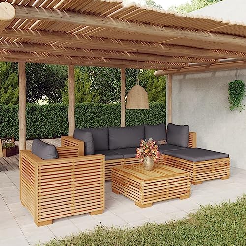 6 Piece Patio Lounge Set with Cushions Solid Wood Teak,Teak Wood Lounge Set for Outdoor Comfort and Durability: for Patio and Garden Patio Furniture Sets, Outdoor Furniture Sets