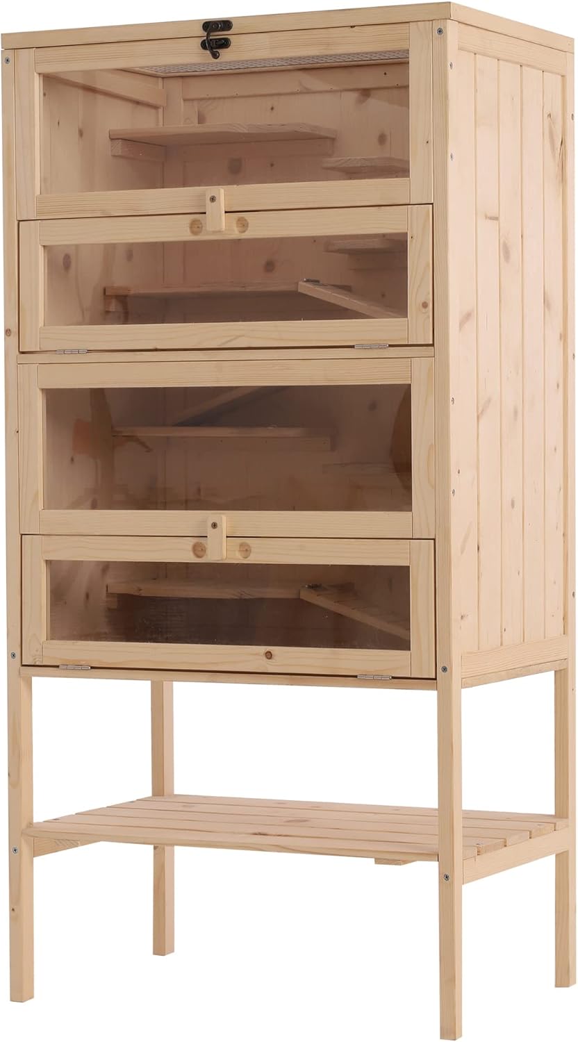 PawHut 5-Tier Wooden Hamster Cage Mice Habitat Rat Habitat with Openable Top, Front Door and Storage Shelf
