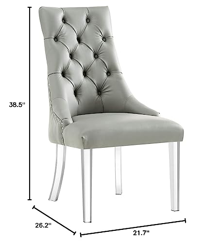 Marilyn Light Grey Dining Chair – Linen | Set of 2 | Tufted | Armless | Acrylic Leg | Inspired Home
