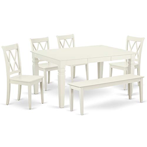 East West Furniture WECL7-BMK-W 7 Piece Room Furniture Set Consist of a Rectangle Kitchen Table with Butterfly Leaf and 6 Dining Chairs, 42x60 Inch