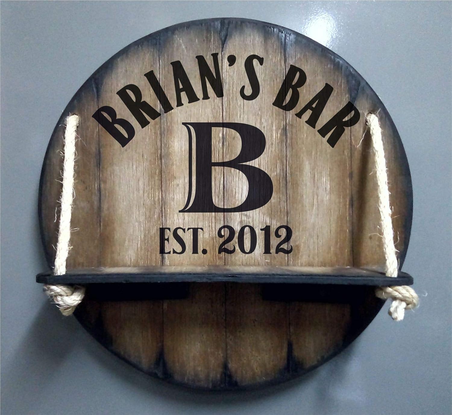 Personalized Wall Mounted Wood Wine Rack or Liquor Bottle Storage Holder Inspired by Old Whiskey & Wine Barrels, Rustic Wood Storage for Kitchen, Dining Room, Bar, Wine Cellar, Custom Gifts
