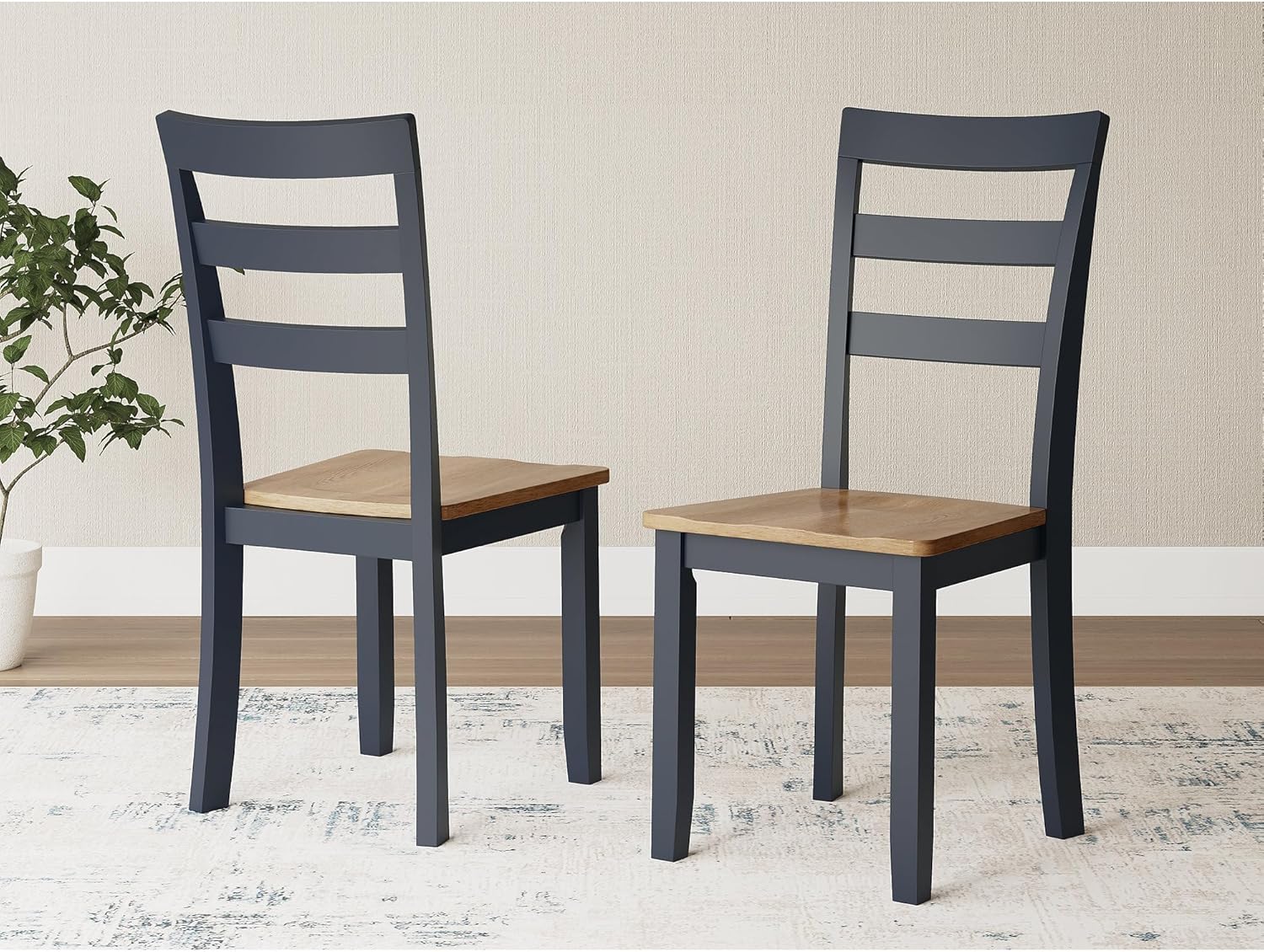 Signature Design by Ashley Gesthaven Solid Wood Frame Dining Chair, Set of 2, Slate Blue/Natural
