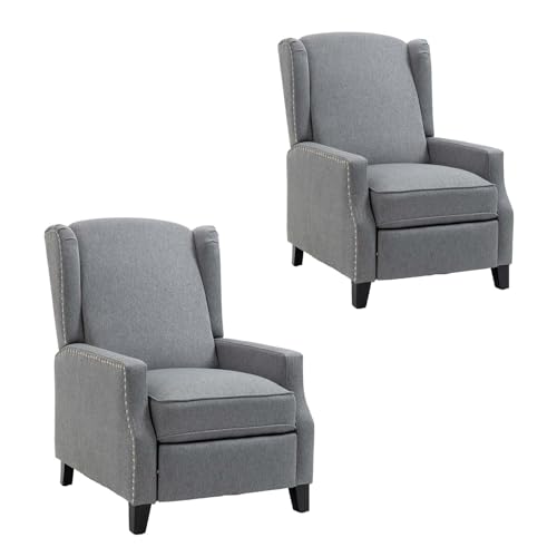 KINFFICT Mid Century Wingback Recliner Chair Set of 2, Push Back Accent Armchair with Solid Wood Legs, Modern Lounge Chair Single Sofa Arm Chair for Living Room, Bedroom, Office, Red