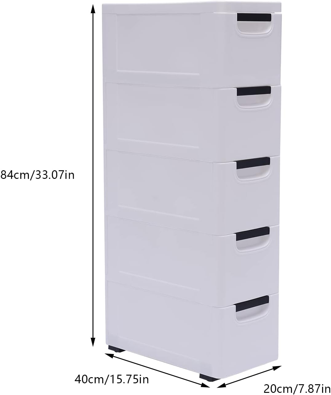 Plastic Drawers Dresser 5 Tier Storage Tower with 5 Drawers,Storage Dresser Organizer with Wheels,Movable Storage Tall Small Cabinet Closet for Storing ClothesTowels,Toys (White)