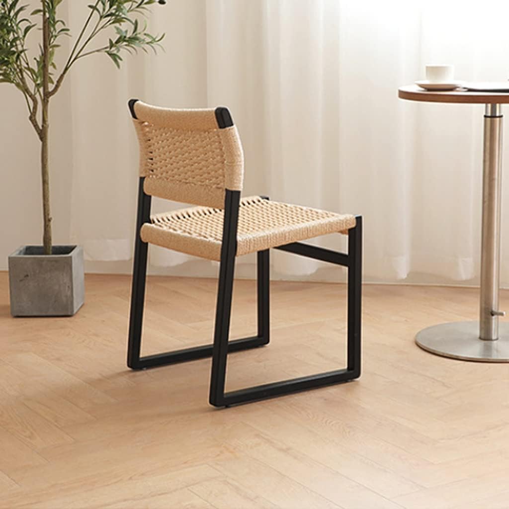 TemkIN Household Backrest Rattan Chair, Solid Wood Braided Rope Dining Chairs, Indoor Desk Chairs, Portable Leisure Home Seat Chair