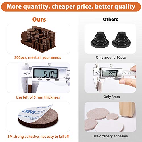 Furniture Pads 300 Pack Premium Furniture Felt Pads (Beige), Huge Quantity Self Adhesive Anti Scratch Floor Protector for Furniture Legs Hardwood with 60 Cabinet Door Bumpers