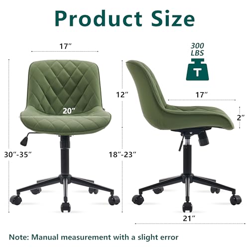 YOUNUOKE Office Chair Desk Chair with Wheels, Thick Upholstery Armless Computer Chair, Small Cute Office Chair Faux Leather Swivel Desk Chairs Task Chairs, Blue