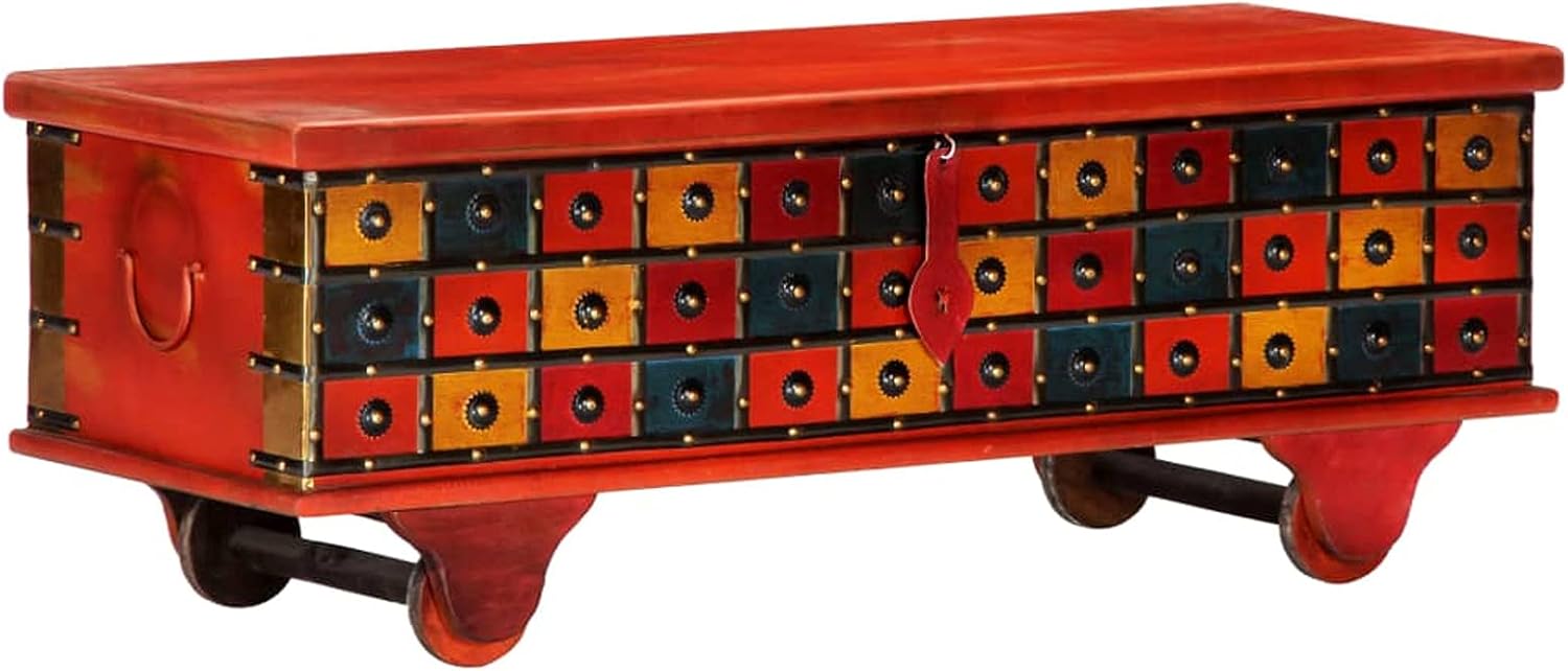 Tidyard Storage Chest Acacia Wood Blanket Box Wooden Trunk Red for Bedroom, Closet, Home Organizer Living Room 43.3 x 15.7 x 17.7 In