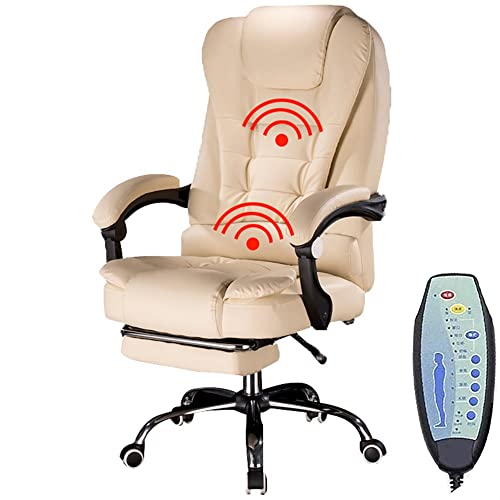 Executive Massage Computer Chair, Heated Office Chair,with 7-Point Vibration,Recliner PU Leather High Back Swivel Chair Armchair with Footrest,Ergonomically Designed (Color : Brown)
