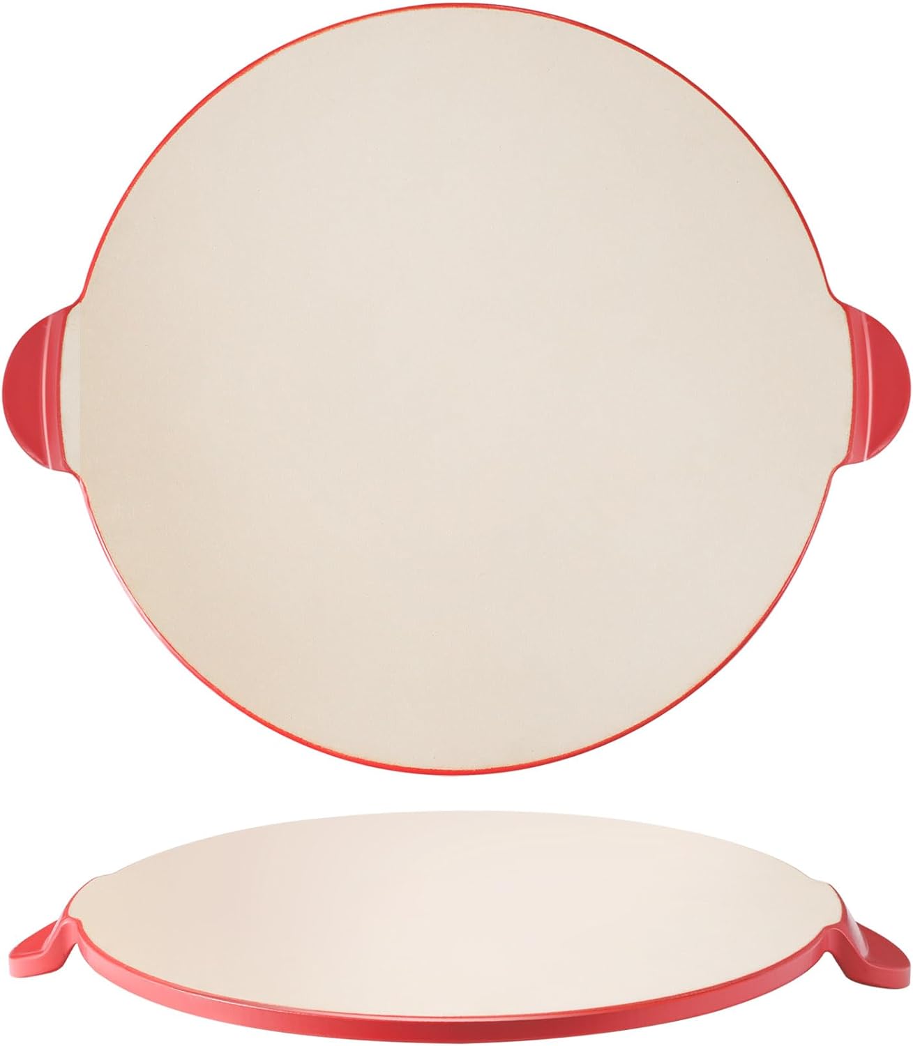 Pizza Stone for Oven Grill & BBQ Grilling, Pizza Pan Baking Stone Large Pizza Grilling Stones for Oven, Non-stick Ceramic Easy to Clean - 13 inch Round Cooking Stone Red