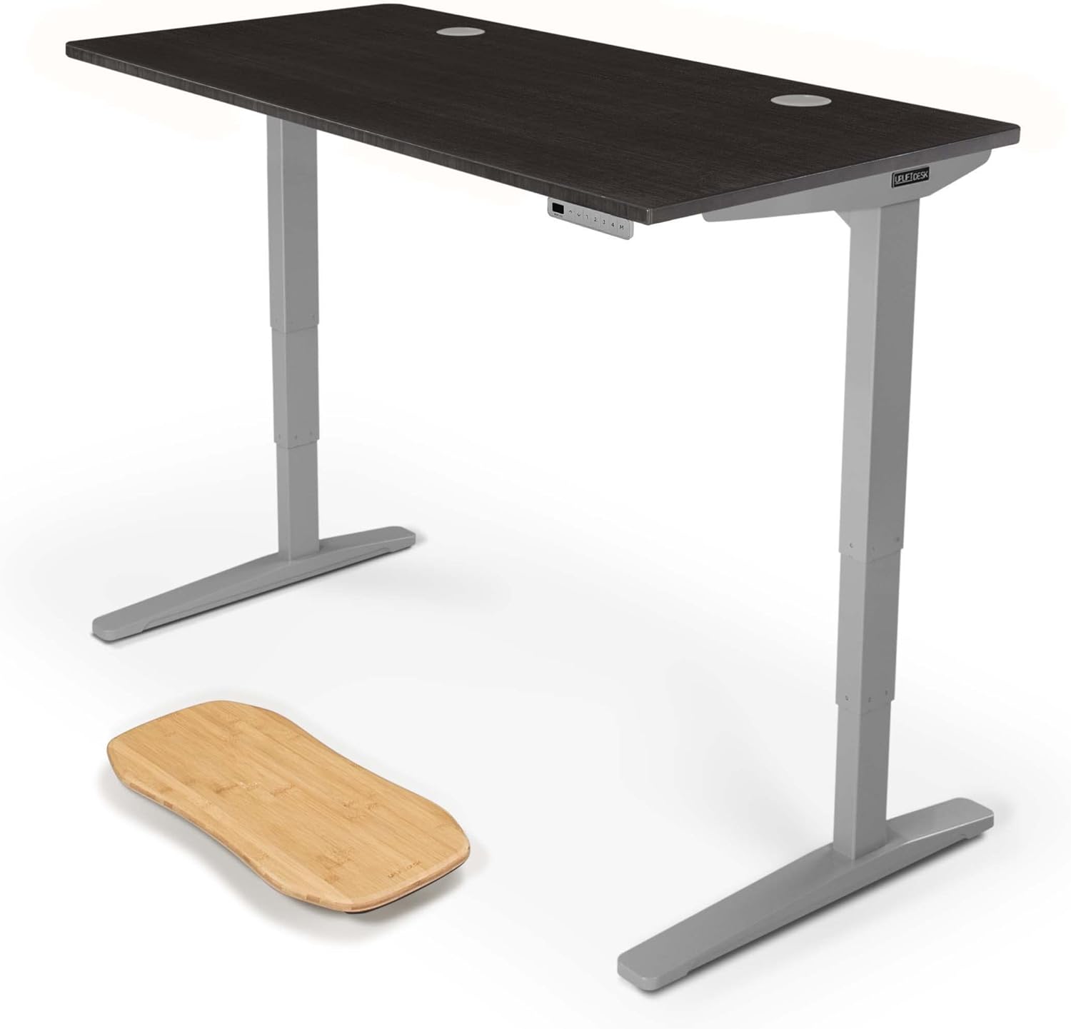 UPLIFT Desk Black Bamboo (60 x 30 inch) Standing Desk 2-Leg V2 Adjustable Stand Up C-Frame (Gray), Advanced Keypad, Wire Grommets, Wire Tray, Rocker Board