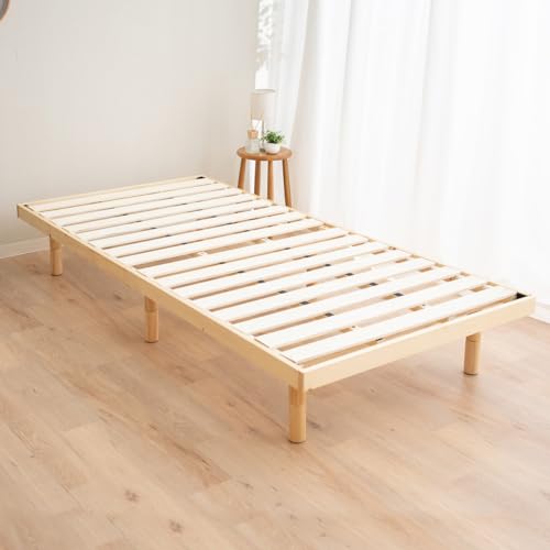 EMOOR Solid Wood Durable Slatted Bed with Headboard Twin (Earth-Natural), for Japanese Futon Mattress Pine Paulownia Height Adjustable
